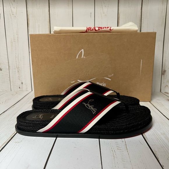 Christian Louboutin Hot Flip Espadrille Flip Flop Sandal Black Multi Sz 40 / 7 - Picture 2 of 13